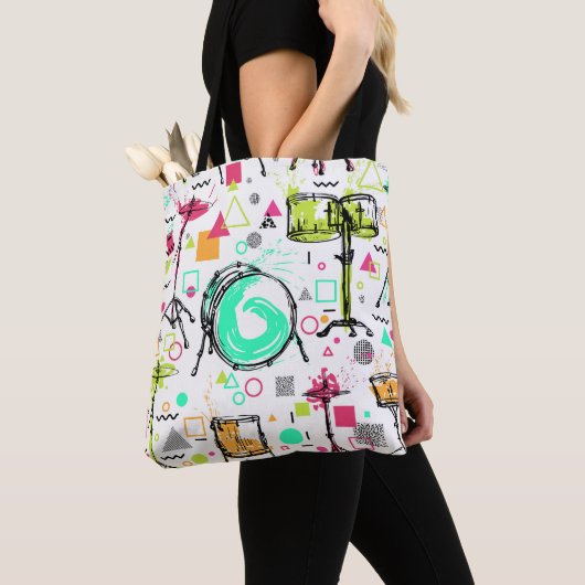 Drum Kit: Waterverf Memphis Retro. Tote Bag (Dichtbij)