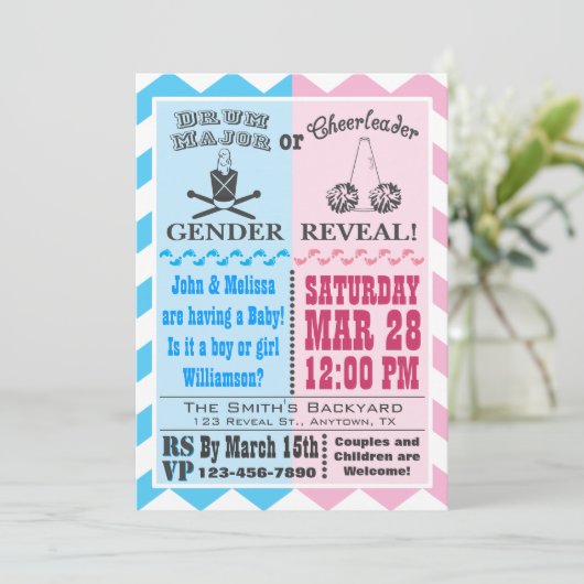 Drum Major of Cheerleader Gender Reality Invitatio Kaart (Staand voorkant)