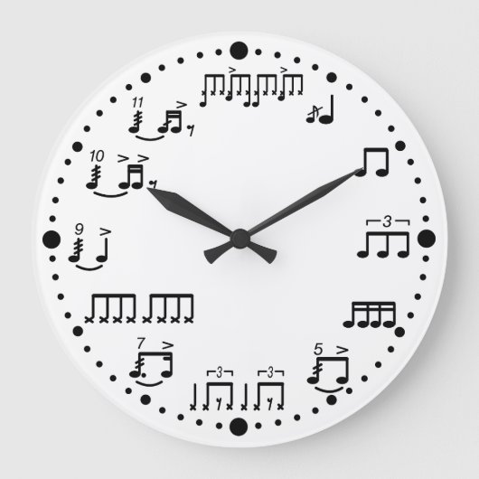 Drum Notes and Rudiments Music Clock voor drummers Grote Klok (Voorkant)