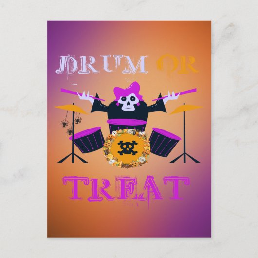 Drum of Behandel Skelet Halloween Briefkaart (Voorkant)