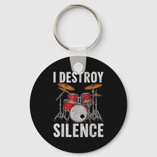 Drum Percussionist Drummers I Destroy Silence Drum Sleutelhanger (Voorkant)
