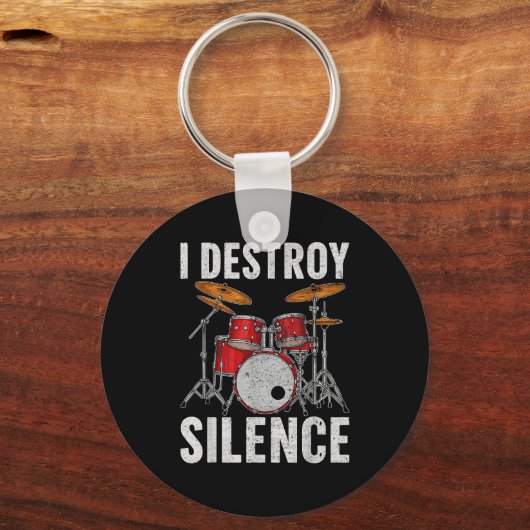 Drum Percussionist Drummers I Destroy Silence Drum Sleutelhanger (Voorkant)