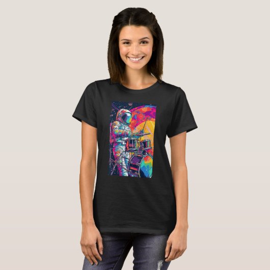Drum Playing Astronaut Astronaut Drummer Boy Space T-shirt (Voorkant volledig)