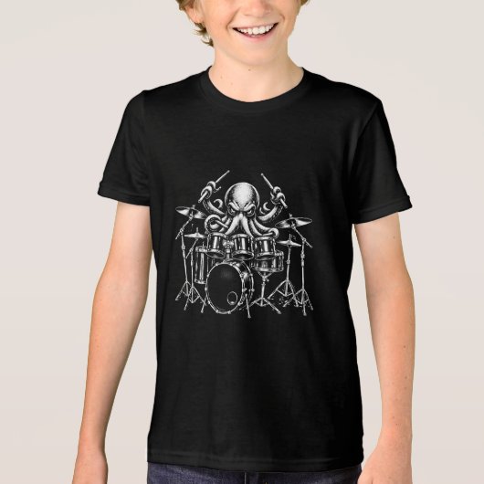 Drum Playing Octopus Tri-Blend Shirt (Voorkant)