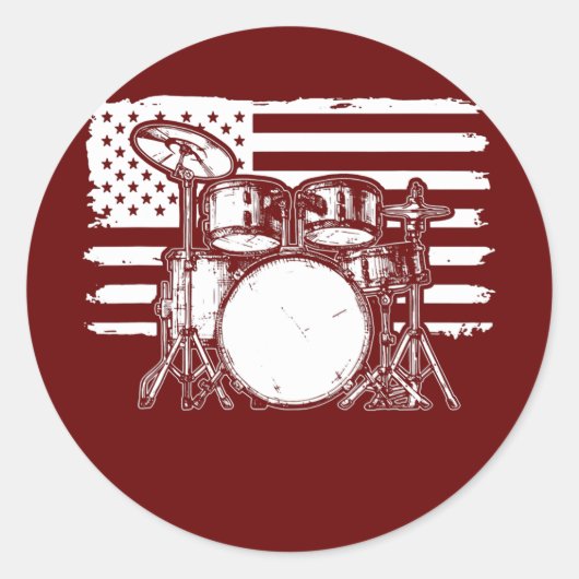 Drum Set American Flag Drummer Patriotic Drum Ronde Sticker (Voorkant)