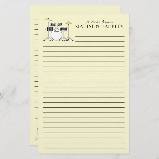 Drum Set Drummer Band Docer Musicus Briefpapier (Voorkant / Achterkant)