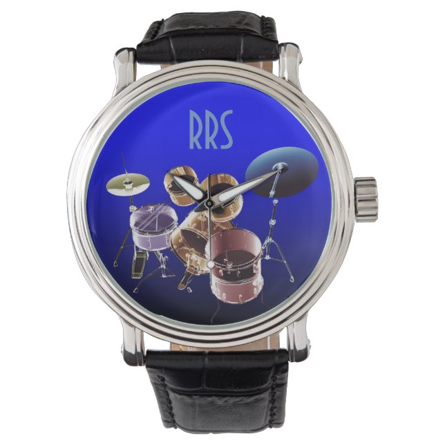 Drum Set Gepersonaliseerde Monogram Gift Watch Horloge (Voorkant)