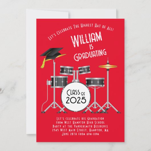 Drum Set Graduation Party Invitation Kaart (Voorkant)
