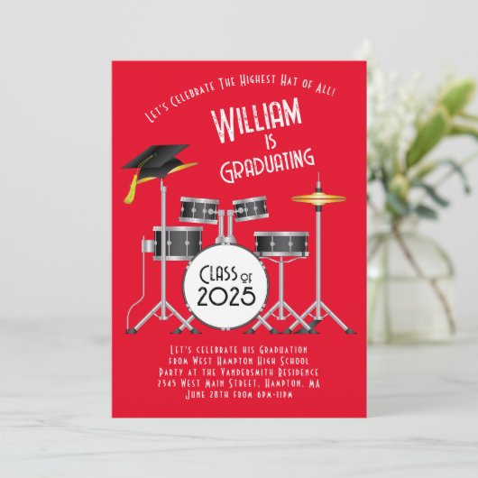 Drum Set Graduation Party Invitation Kaart (Staand voorkant)