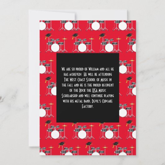 Drum Set Graduation Party Invitation Kaart (Achterkant)