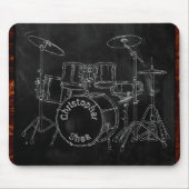 Drum Set krijt schets kunst op zwart Voeg een naam Muismat (Voorkant)