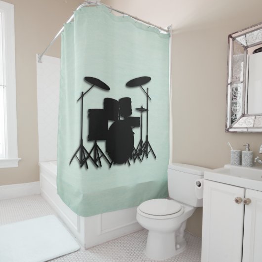 Drum Set Music Design Green Shower Curtain Douchegordijn (In situ)