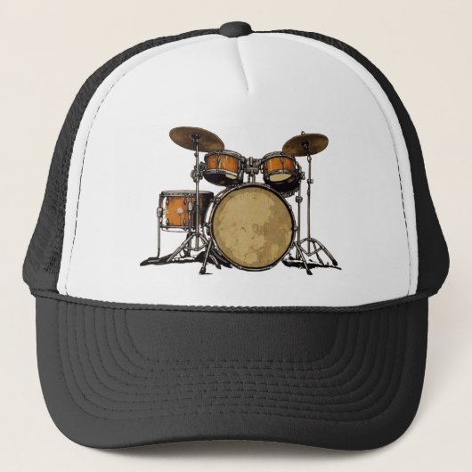  Drum Set Muziek Drummer-Muziekinstrument Trucker Pet (Voorkant)