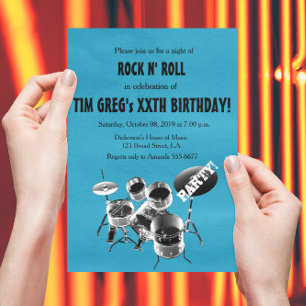 Drum Set Rock n' Roll Rocker Birthday Party Kaart
