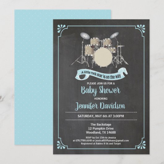 Drum set rockster baby shower-uitnodiging kaart (Voorkant / Achterkant)