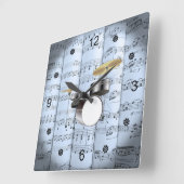 Drum Set~Rollend blad Muziek~Blue Tint Achtergrond Vierkante Klok (Hoek)