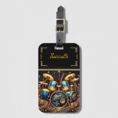 Drum set van blauw en goud bagagelabel (Voorkant (verticaal))