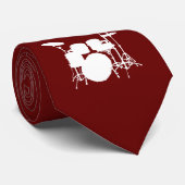 Drum Set White Silhouette Necktie Stropdas (Opgerold)