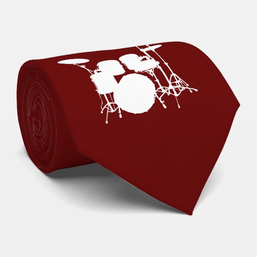 Drum Set White Silhouette Necktie Stropdas (Opgerold)
