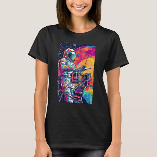 Drum Spelen Astronaut Drummer Boy Space T-shirt (Voorkant)