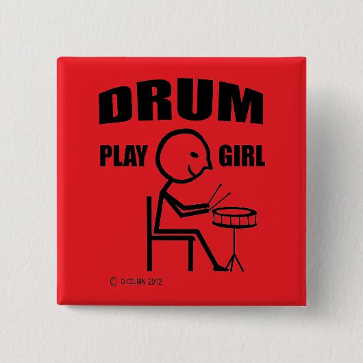Drum Spelen Meisje Vierkante Button 5,1 Cm (Voorkant)