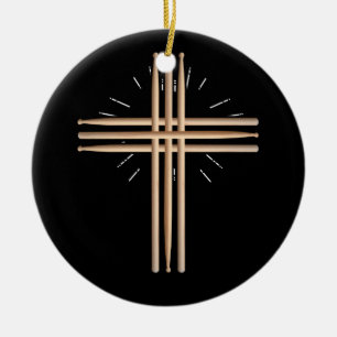 Drum Stick Cross Drummer Faith Christelijk Keramisch Ornament