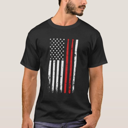 Drum Sticks op  Amerikaans vlagontwerp voor Dr T-shirt (Voorkant)