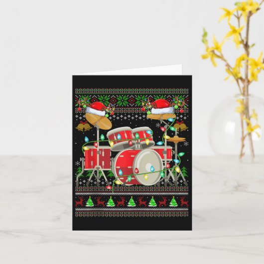 Drum Ugly Christmas Sweater Musical Drum Player Dr Kaart (Gele Bloem)