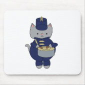 Drumband Drummer Grijze Kat Marineblauw Goud Muismat (Voorkant)