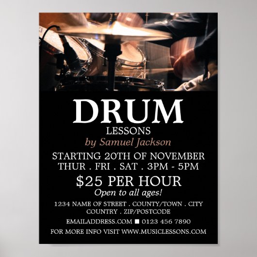 Drumkit, drumlessen Adverteren Poster (Voorkant)