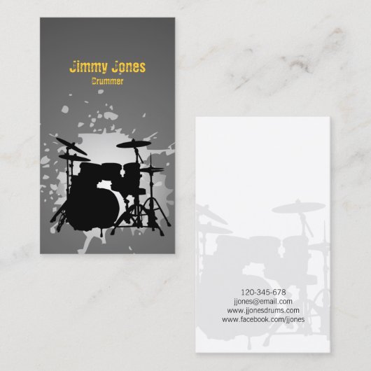 Drumkit Silhouette Splatter Grijs Visitekaartje (Voorkant / Achterkant)