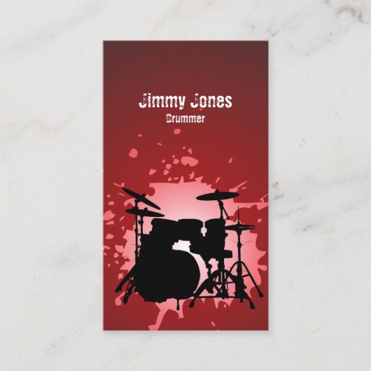 Drumkit Silhouette Splatter Rood Visitekaartje (Voorkant)