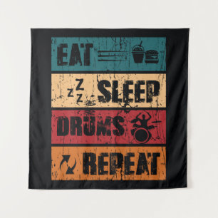 Drummen passie: t-shirt ontwerp illustratie. wandkleed