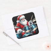 Drummende Kerstman verspreidt Rocking Holiday Chee Vierkante Sticker (Envelop)
