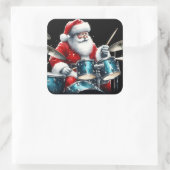 Drummende Kerstman verspreidt Rocking Holiday Chee Vierkante Sticker (Tas)