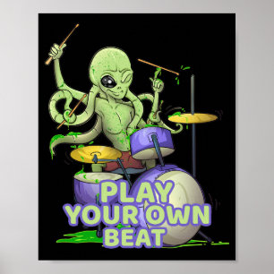 Drummer Alien Squid Beating Drums Poster