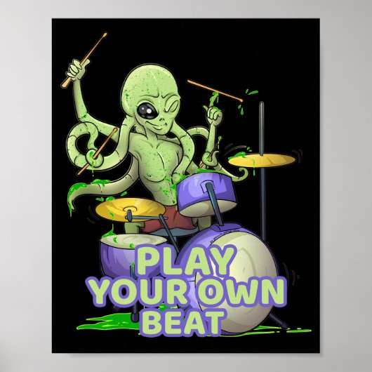 Drummer Alien Squid Beating Drums Poster (Voorkant)