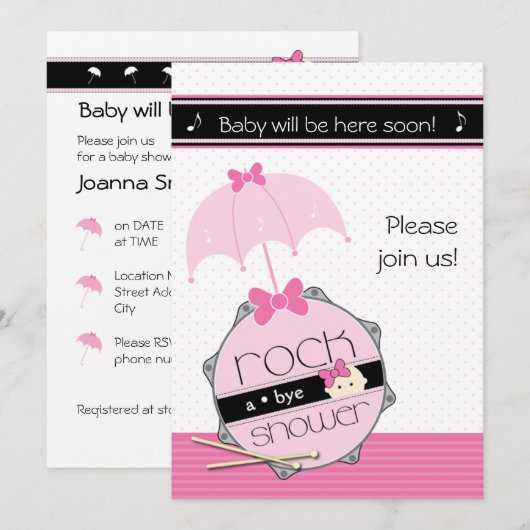  Drummer BabyShower-uitnodiging Kaart (Voorkant / Achterkant)
