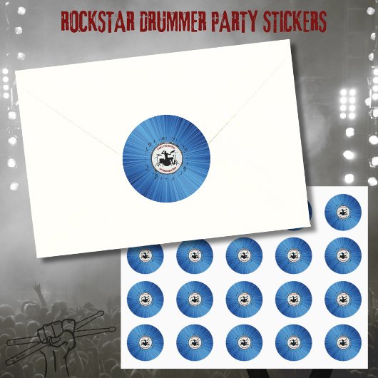 Drummer Beat-tastic Blue Birthday Party Stickers