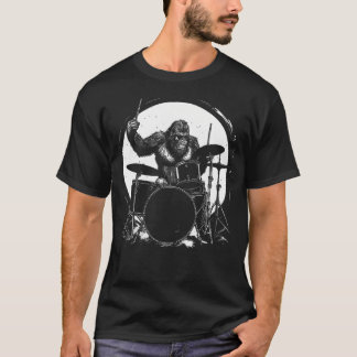Drummer Bigfoot Playing Drums Funny Sasquatch Drum T-shirt