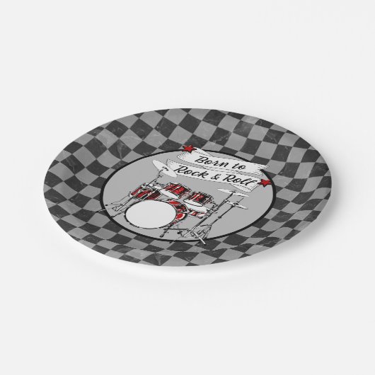 Drummer Birthday Born to Rock & Roll Drum Kit Papieren Bordje (Gekanteld)