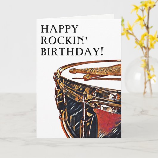 Drummer Birthday Snare Drum Drumstick Rock Music Kaart (Gele Bloem)