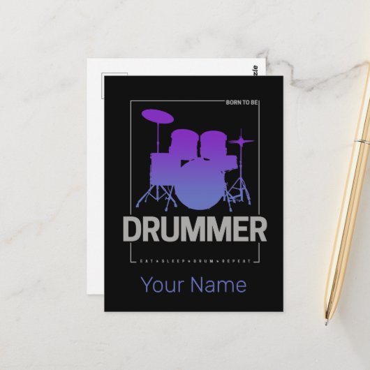 Drummer Born To Be voor percussionistisch bandlid Briefkaart (Voorkant / Achterkant in situ)
