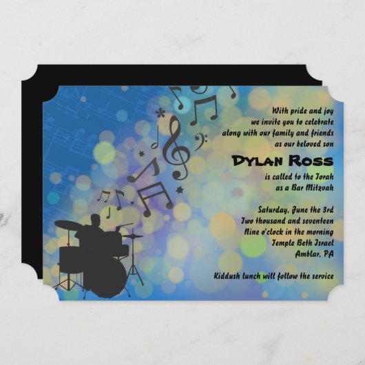 DRUMMER BOY Bar Mitswa Uitnodiging (Voorkant / Achterkant)