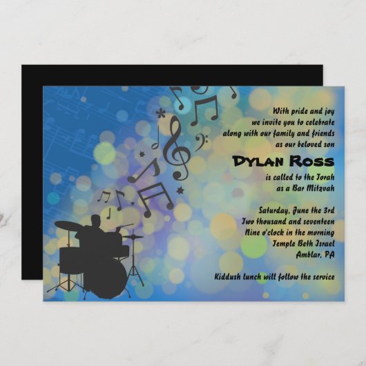 Drummer Boy Bar Mitzvah Uitnodiging (Voorkant / Achterkant)