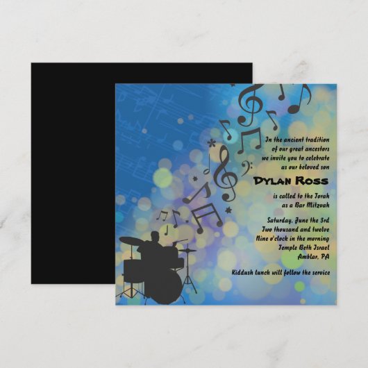 Drummer Boy Bat Bar Mitzvah Uitnodiging (Voorkant / Achterkant)