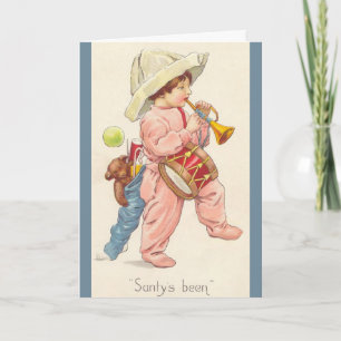 Drummer Boy die speelt met kerstspeelgoedkaart Feestdagen Kaart