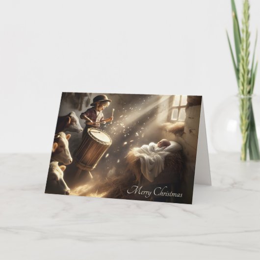 Drummer Boy In Een Schuur Stal Feestdagen Kaart (Voorkant)