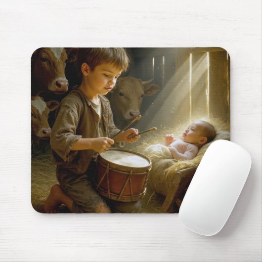 Drummer Boy met Baby Jesus in een kribbe Muismat (Met muis)