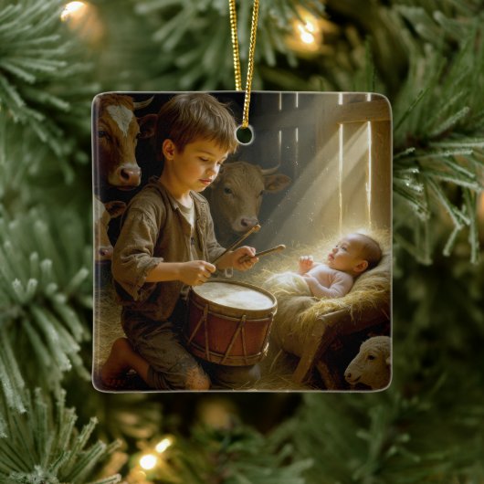 Drummer Boy Playing His Drum For Baby Jesus Keramisch Ornament (Boom)